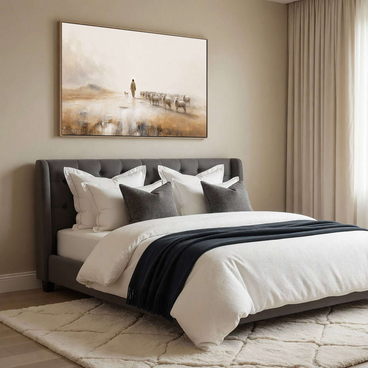 Jesus The Good Shepherd Leading His Flock Christian Wall Art Poster/Canvas
