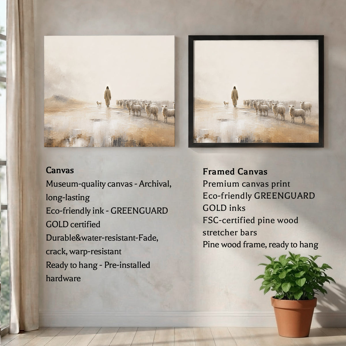 Jesus The Good Shepherd Leading His Flock Christian Wall Art Poster/Canvas