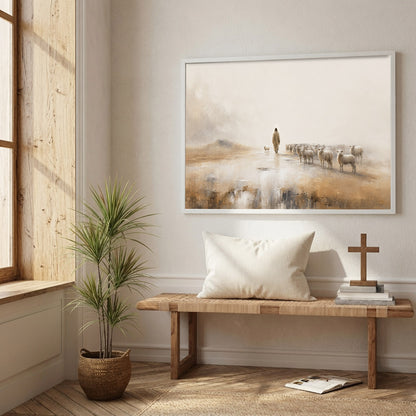 Jesus The Good Shepherd Leading His Flock Christian Wall Art Poster/Canvas