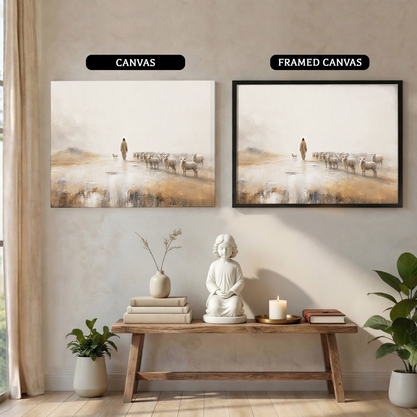 Jesus The Good Shepherd Leading His Flock Christian Wall Art Poster/Canvas