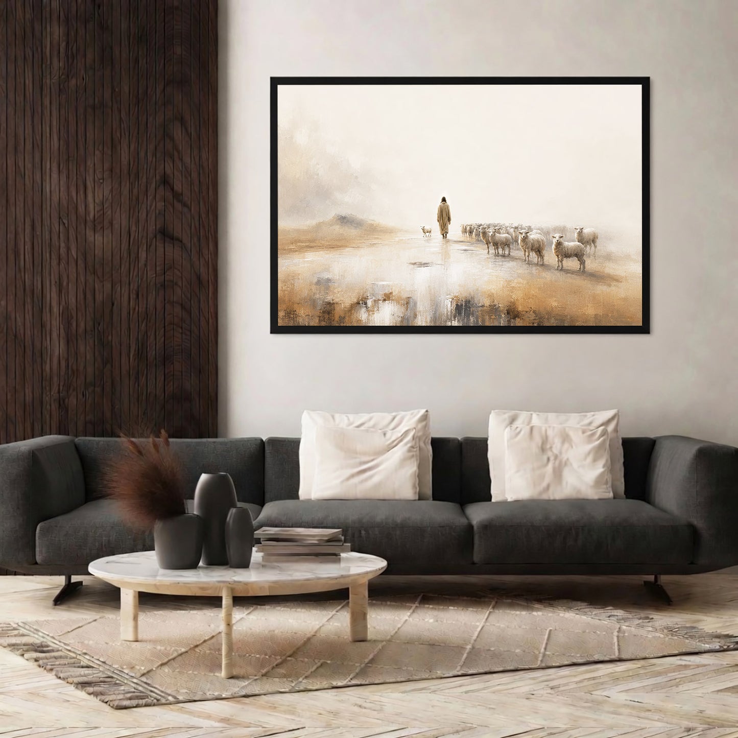 Jesus The Good Shepherd Leading His Flock Christian Wall Art Poster/Canvas