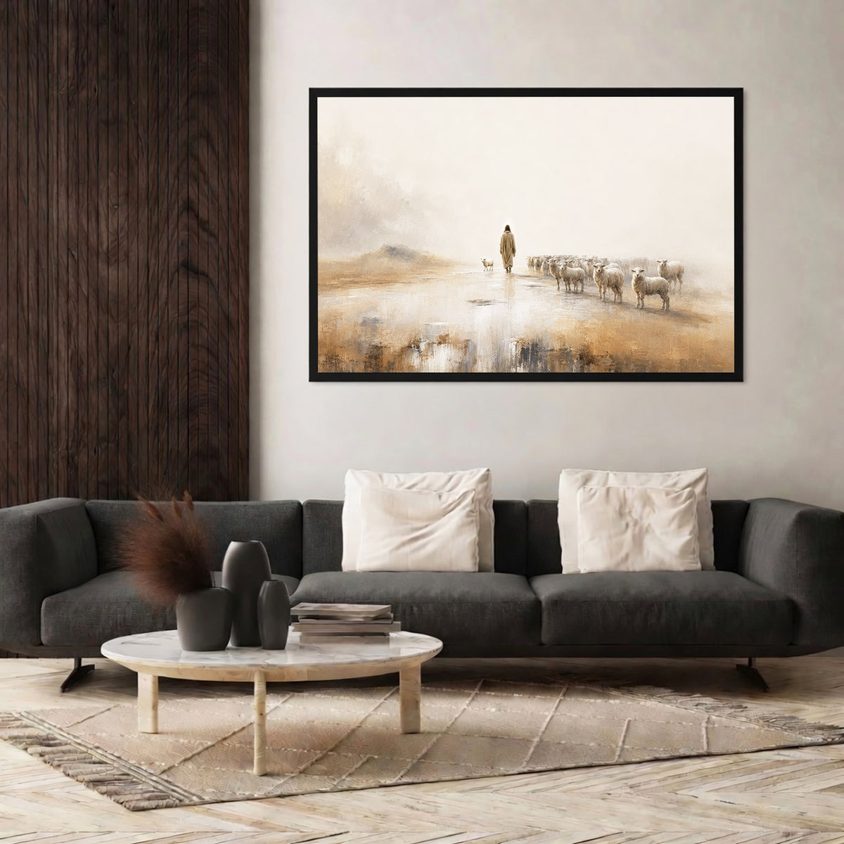 Jesus The Good Shepherd Leading His Flock Christian Wall Art Poster/Canvas