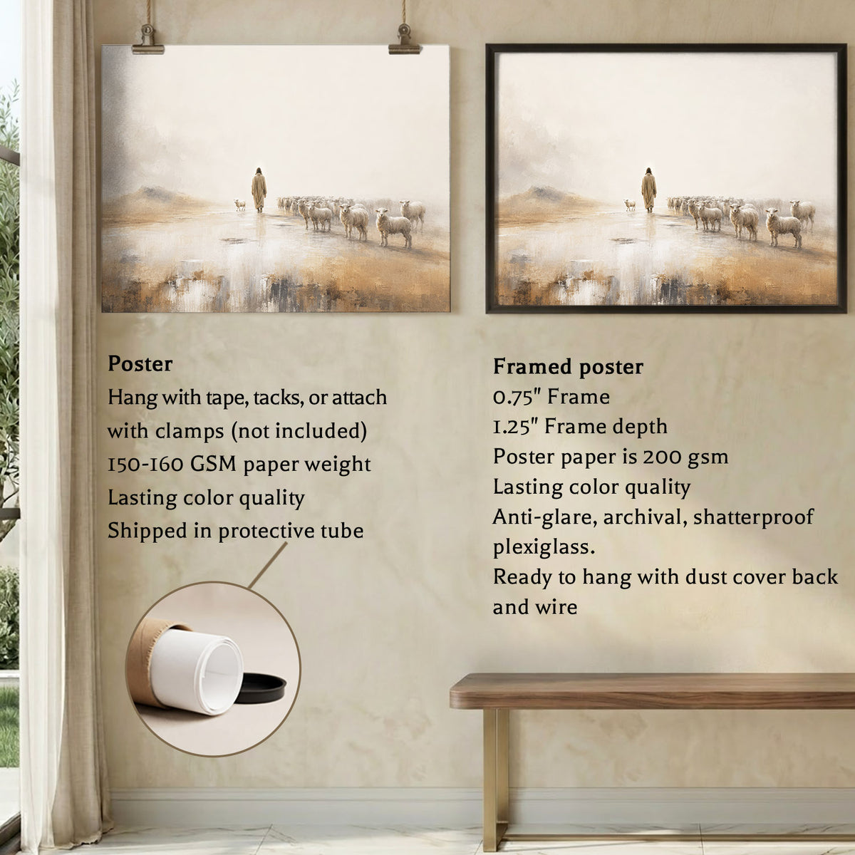 Jesus The Good Shepherd Leading His Flock Christian Wall Art Poster/Canvas