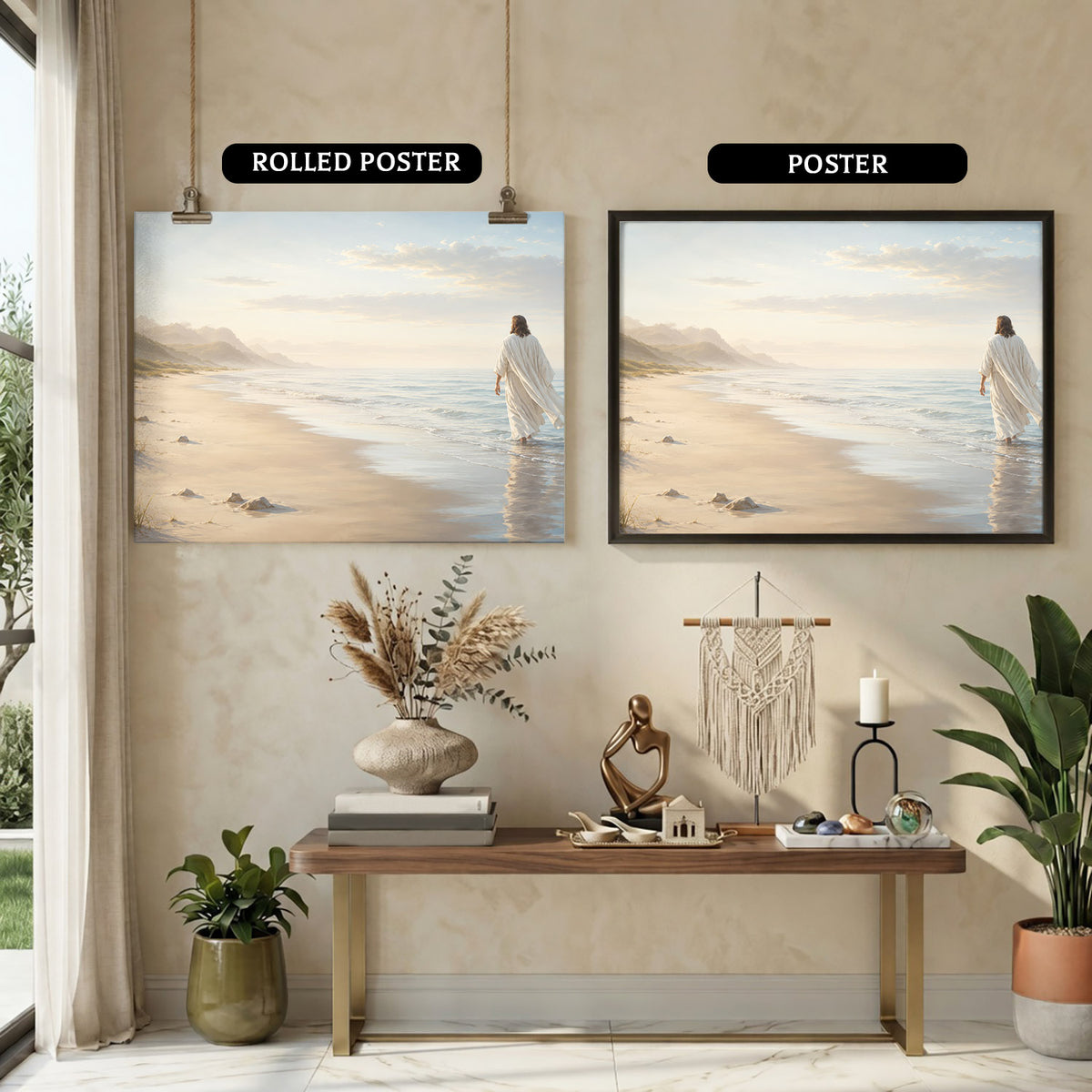 Jesus Walking by the Shore Christian Wall Art Poster/Canvas