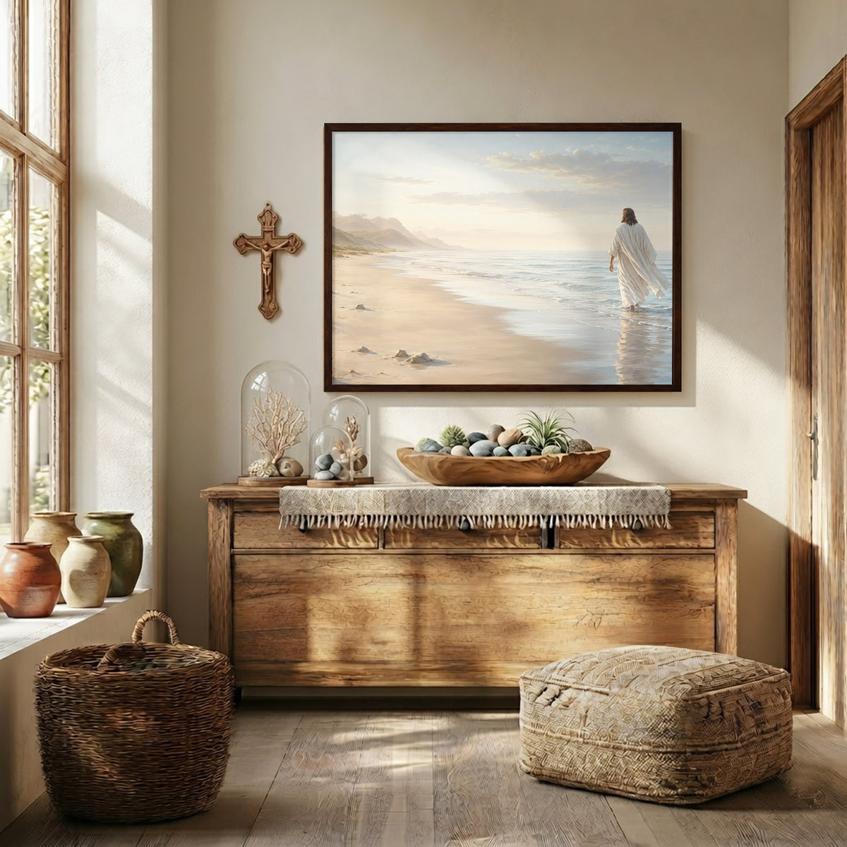 Jesus Walking by the Shore Christian Wall Art Poster/Canvas