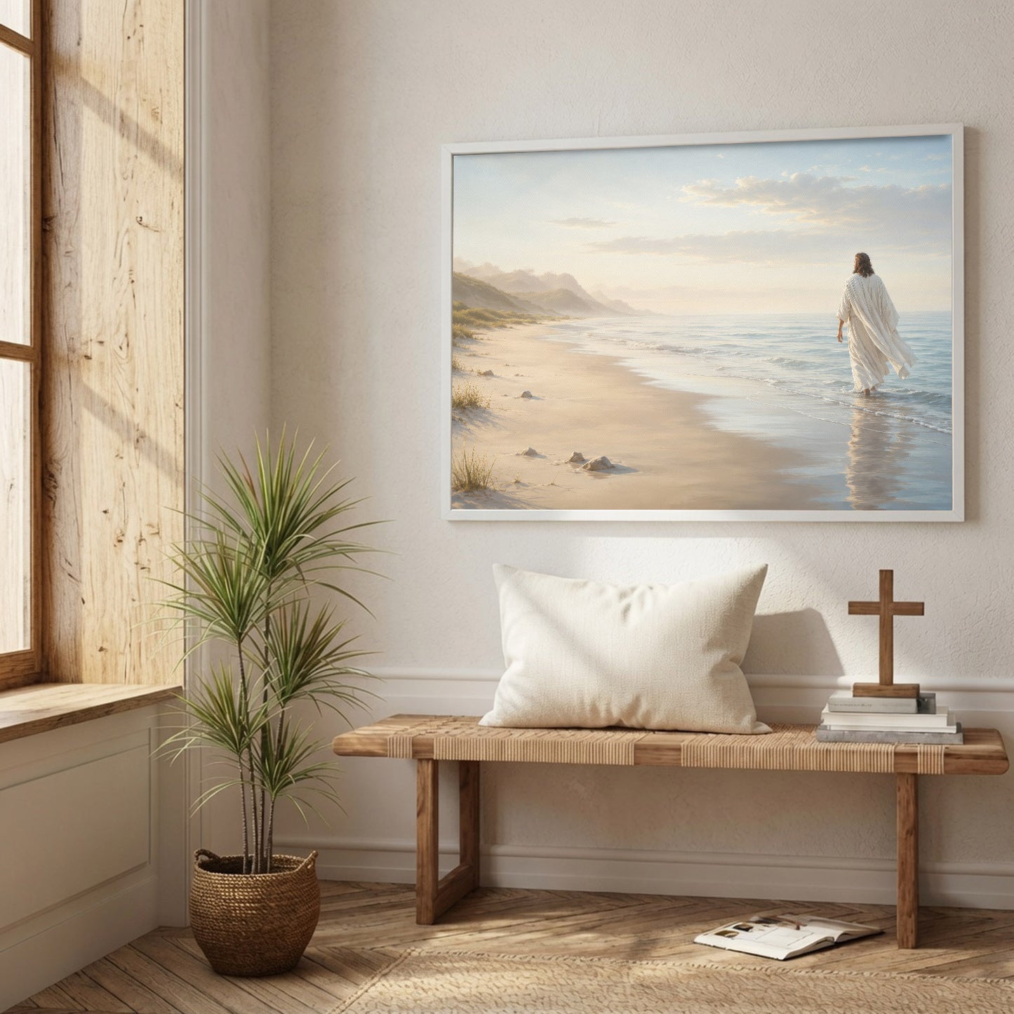 Jesus Walking by the Shore Christian Wall Art Poster/Canvas