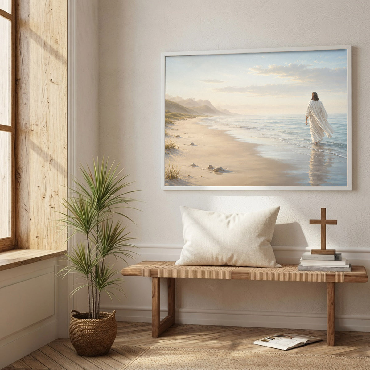 Jesus Walking by the Shore Christian Wall Art Poster/Canvas