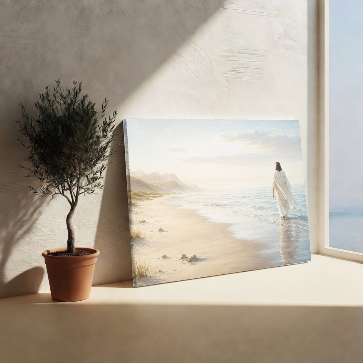 Jesus Walking by the Shore Christian Wall Art Poster/Canvas