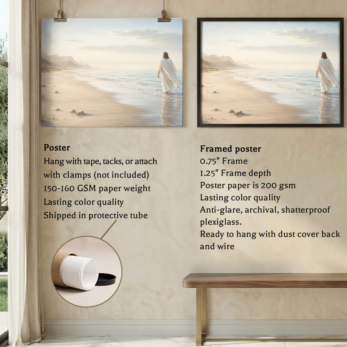 Jesus Walking by the Shore Christian Wall Art Poster/Canvas