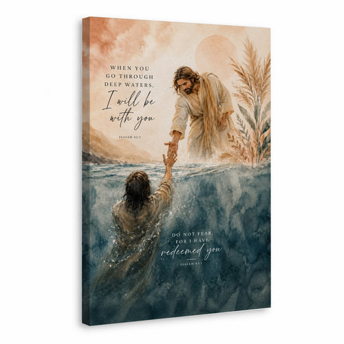 When You Go Through Deep Waters Jesus Rescue Christian Wall Art Poster/Canvas