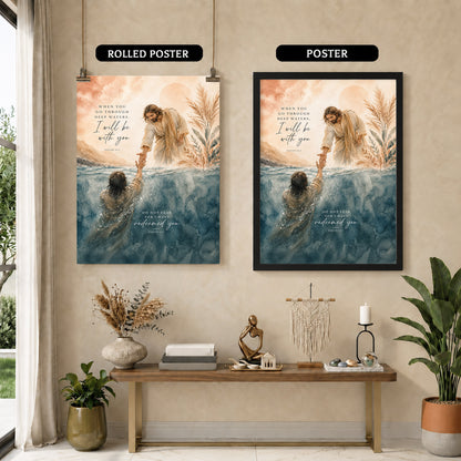 When You Go Through Deep Waters Jesus Rescue Christian Wall Art Poster/Canvas