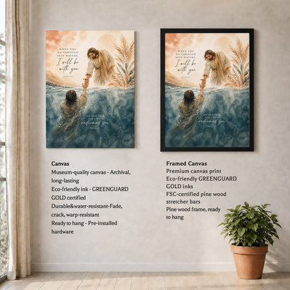 When You Go Through Deep Waters Jesus Rescue Christian Wall Art Poster/Canvas