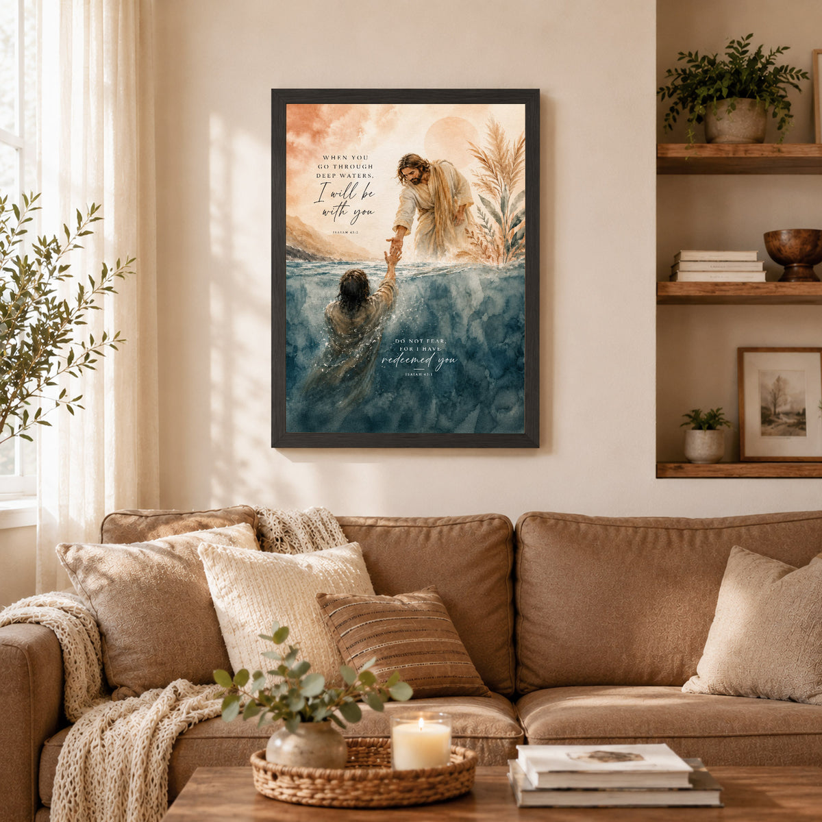 When You Go Through Deep Waters Jesus Rescue Christian Wall Art Poster/Canvas