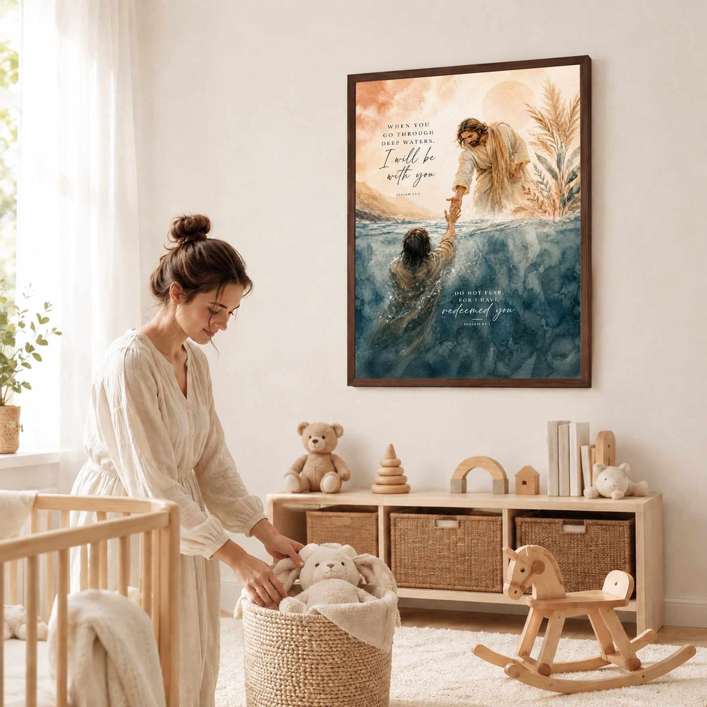 When You Go Through Deep Waters Jesus Rescue Christian Wall Art Poster/Canvas