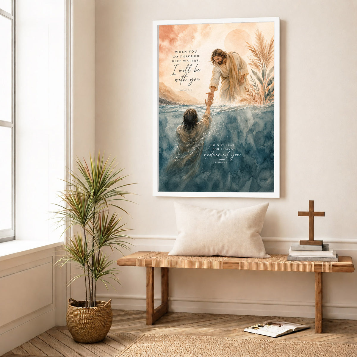 When You Go Through Deep Waters Jesus Rescue Christian Wall Art Poster/Canvas