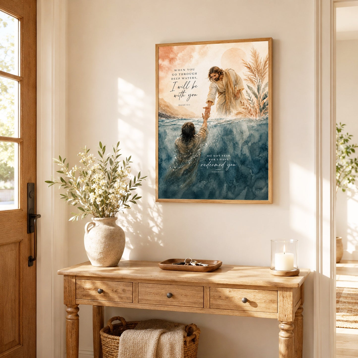 When You Go Through Deep Waters Jesus Rescue Christian Wall Art Poster/Canvas