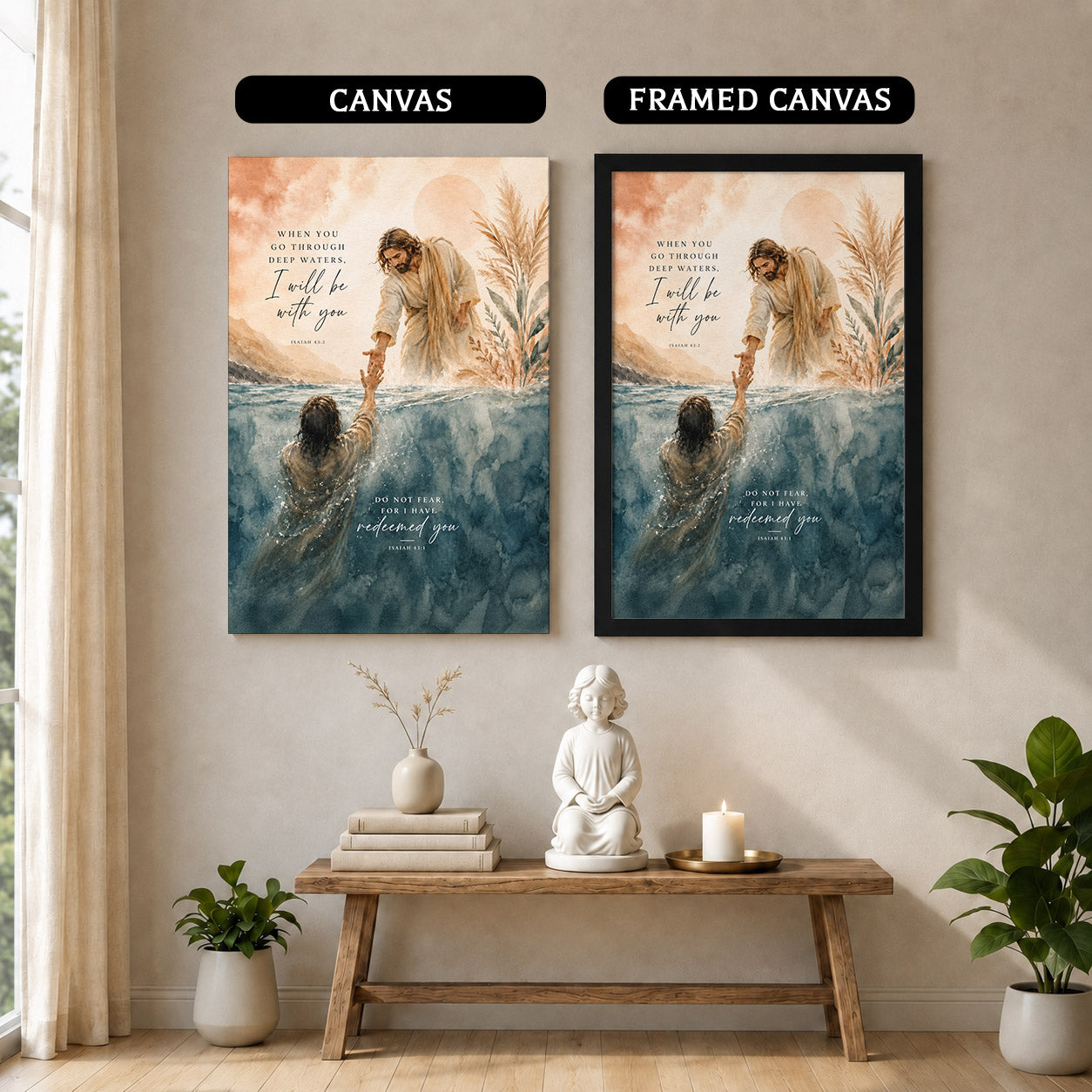 When You Go Through Deep Waters Jesus Rescue Christian Wall Art Poster/Canvas