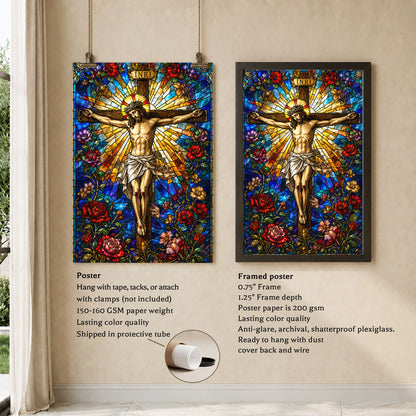 Jesus Crucifixion Stained Glass Christian Wall Art Poster/Canvas