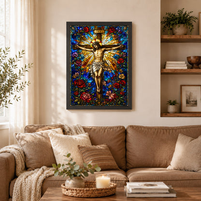 Jesus Crucifixion Stained Glass Christian Wall Art Poster/Canvas