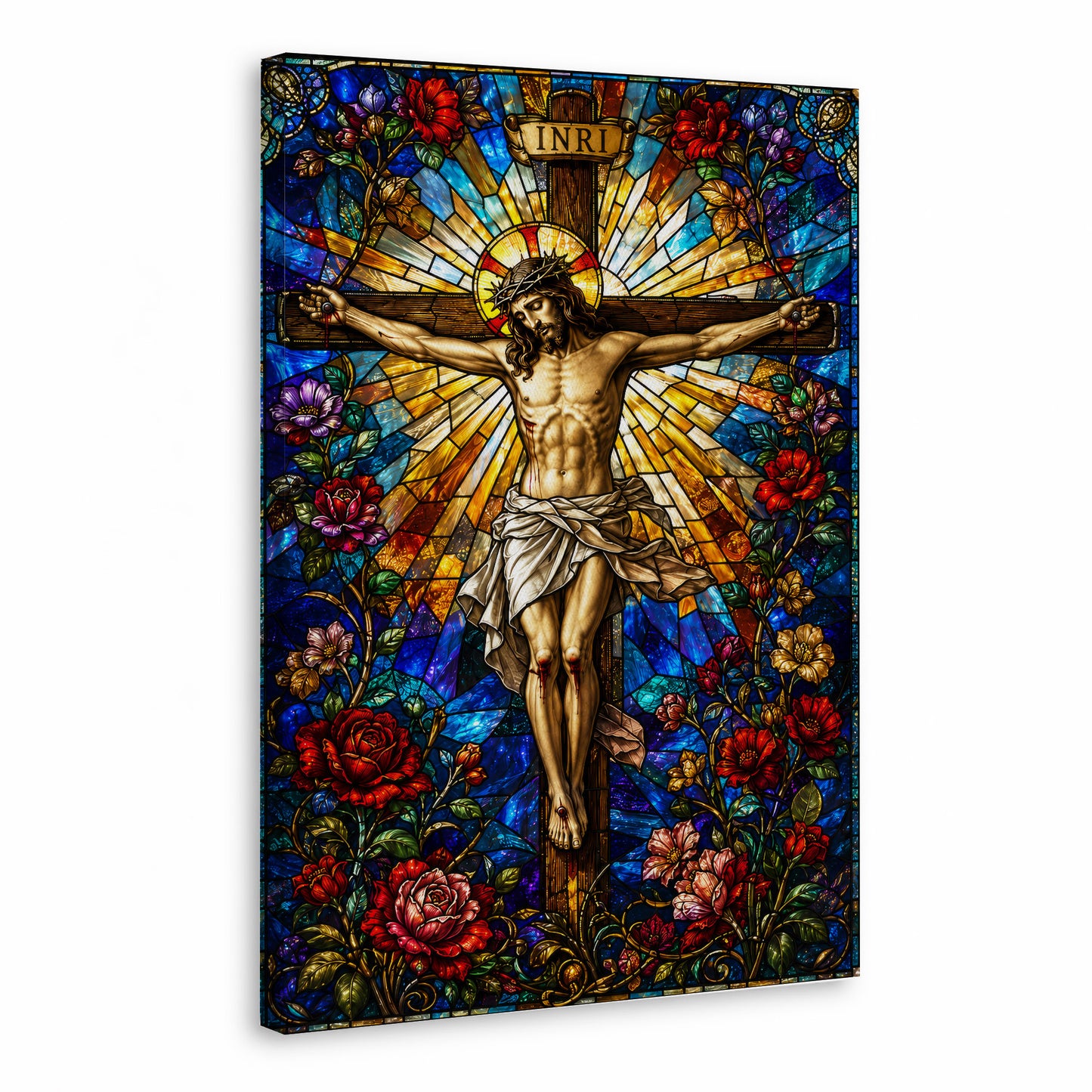Jesus Crucifixion Stained Glass Christian Wall Art Poster/Canvas