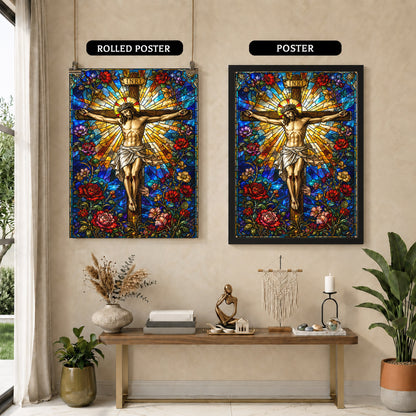Jesus Crucifixion Stained Glass Christian Wall Art Poster/Canvas