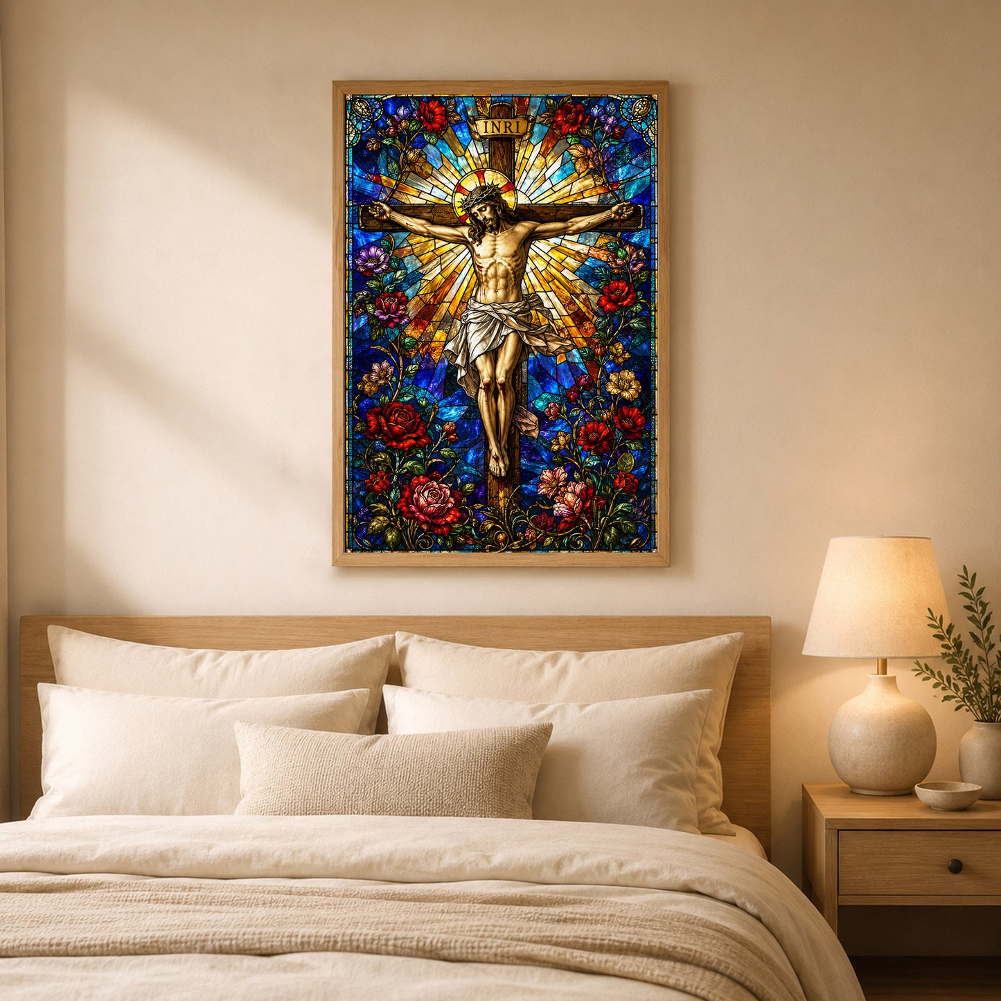 Jesus Crucifixion Stained Glass Christian Wall Art Poster/Canvas
