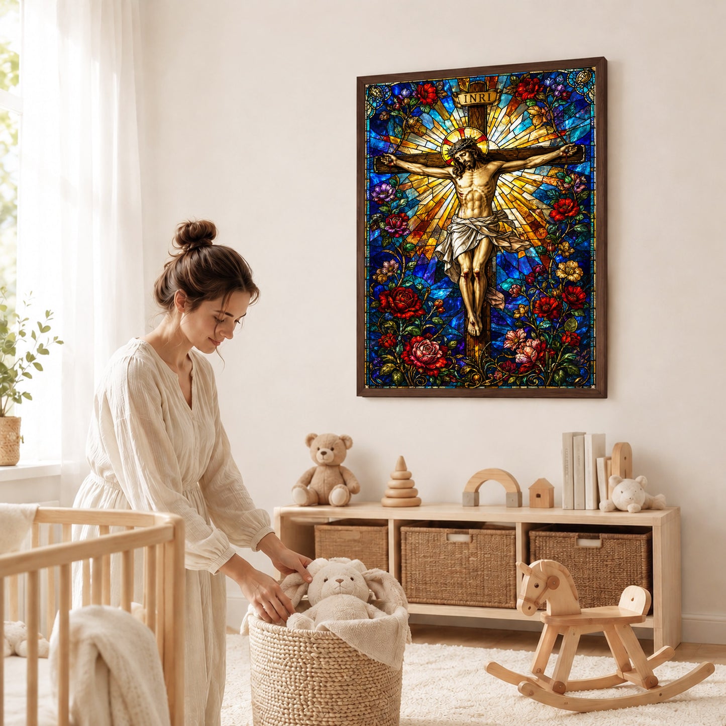 Jesus Crucifixion Stained Glass Christian Wall Art Poster/Canvas
