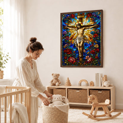 Jesus Crucifixion Stained Glass Christian Wall Art Poster/Canvas