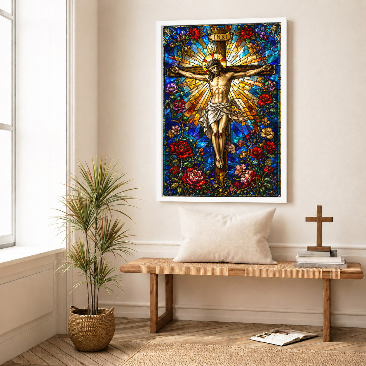 Jesus Crucifixion Stained Glass Christian Wall Art Poster/Canvas