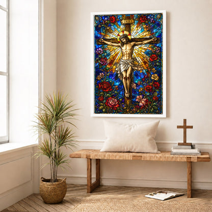 Jesus Crucifixion Stained Glass Christian Wall Art Poster/Canvas