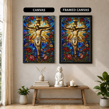 Jesus Crucifixion Stained Glass Christian Wall Art Poster/Canvas