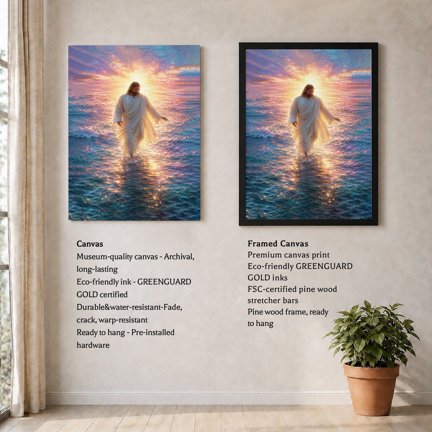 Jesus Walking on Water Sunset Christian Wall Art Poster/Canvas