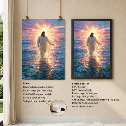 Jesus Walking on Water Sunset Christian Wall Art Poster/Canvas