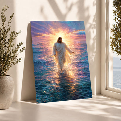 Jesus Walking on Water Sunset Christian Wall Art Poster/Canvas
