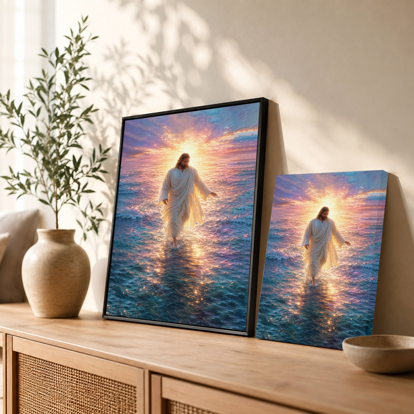 Jesus Walking on Water Sunset Christian Wall Art Poster/Canvas