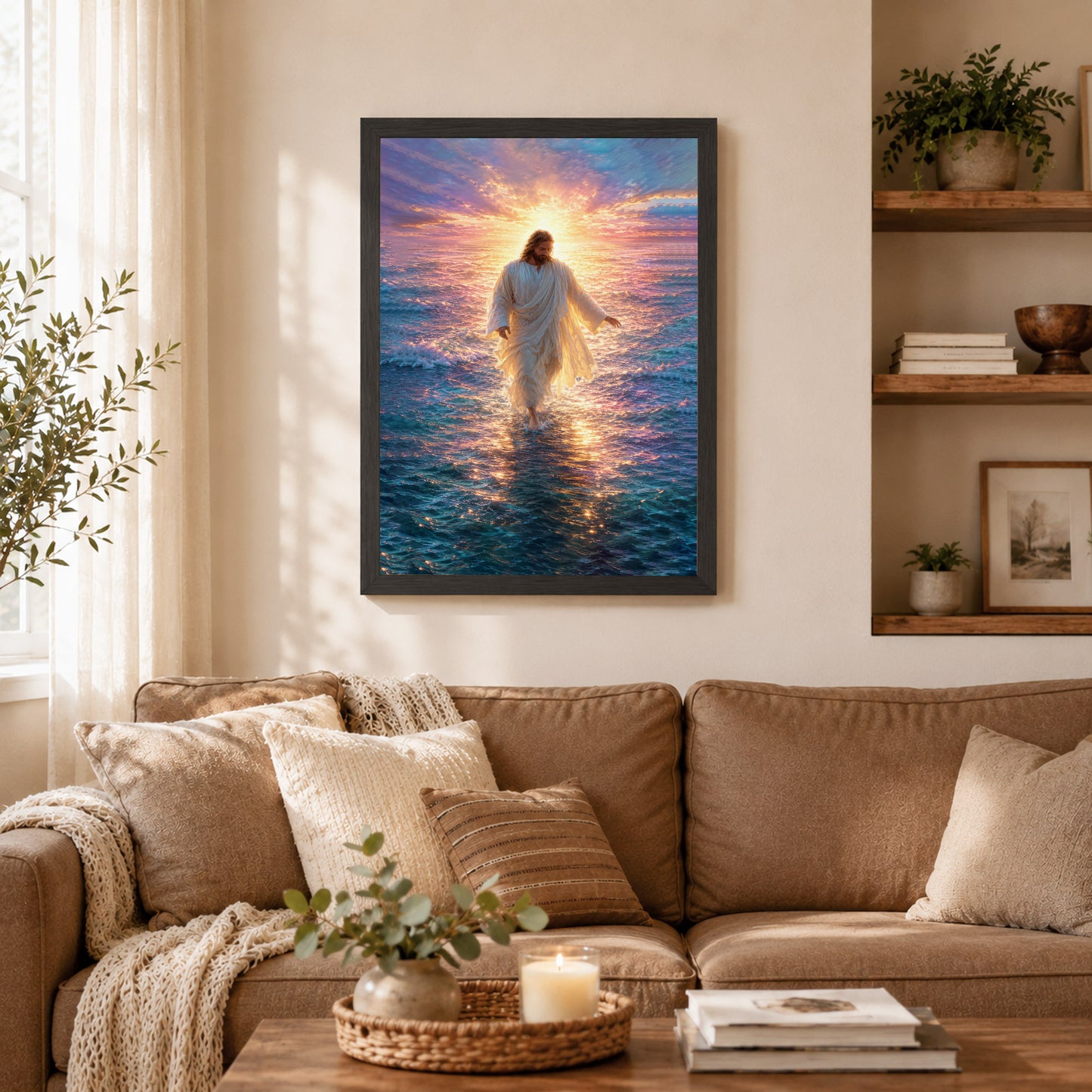Jesus Walking on Water Sunset Christian Wall Art Poster/Canvas