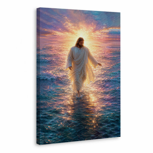 Jesus Walking on Water Sunset Christian Wall Art Poster/Canvas