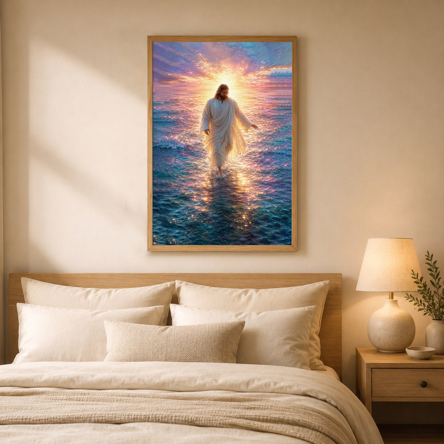 Jesus Walking on Water Sunset Christian Wall Art Poster/Canvas