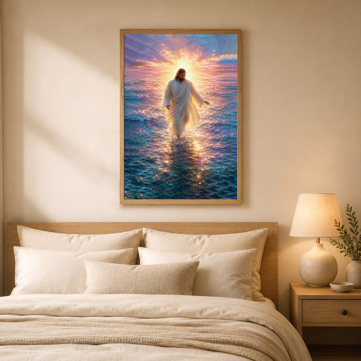 Jesus Walking on Water Sunset Christian Wall Art Poster/Canvas