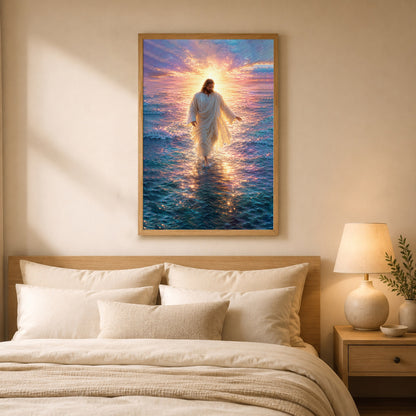 Jesus Walking on Water Sunset Christian Wall Art Poster/Canvas