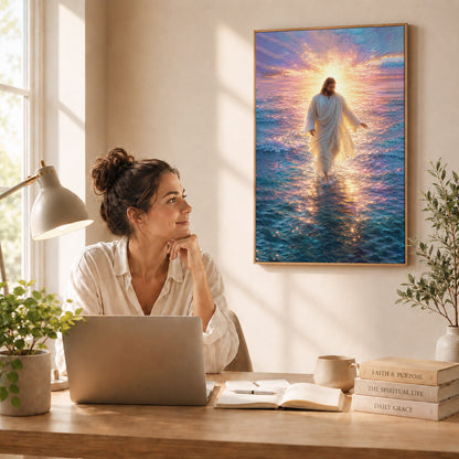 Jesus Walking on Water Sunset Christian Wall Art Poster/Canvas