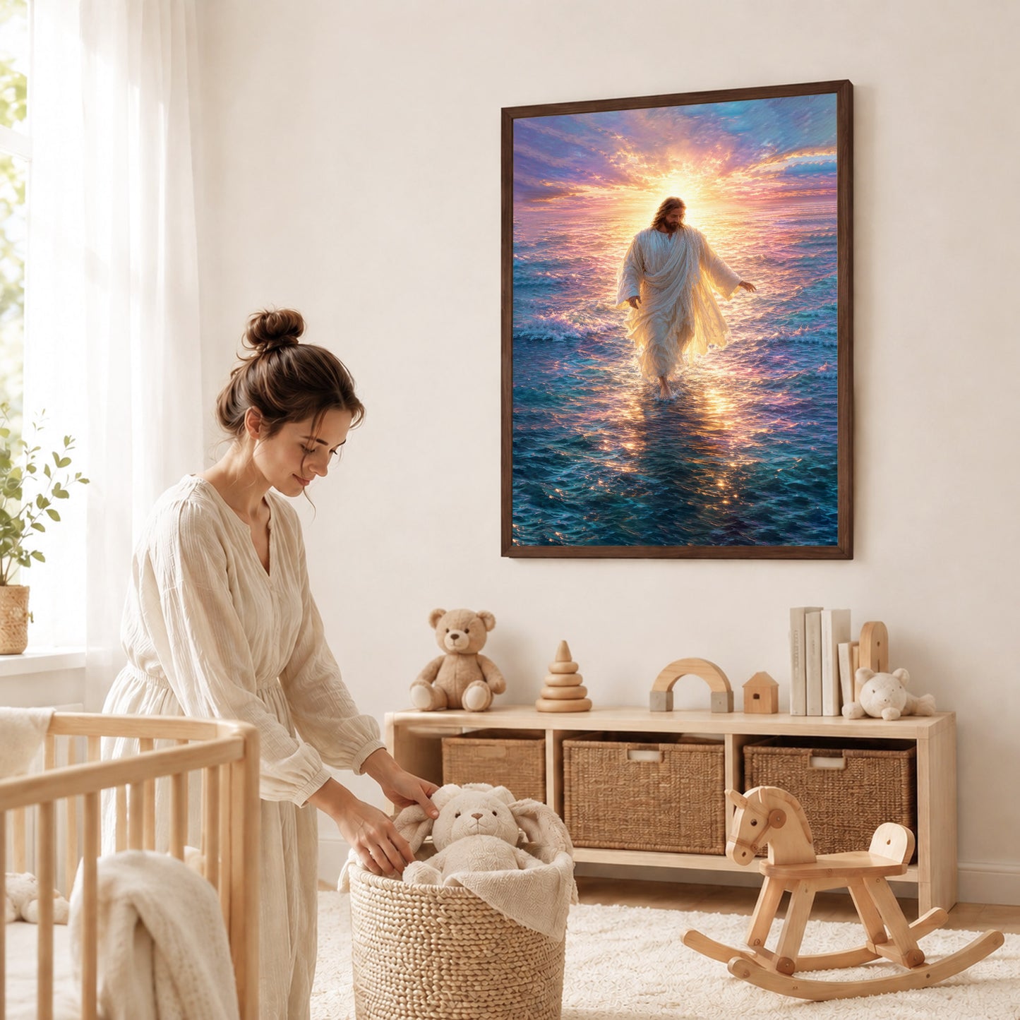 Jesus Walking on Water Sunset Christian Wall Art Poster/Canvas