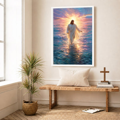 Jesus Walking on Water Sunset Christian Wall Art Poster/Canvas