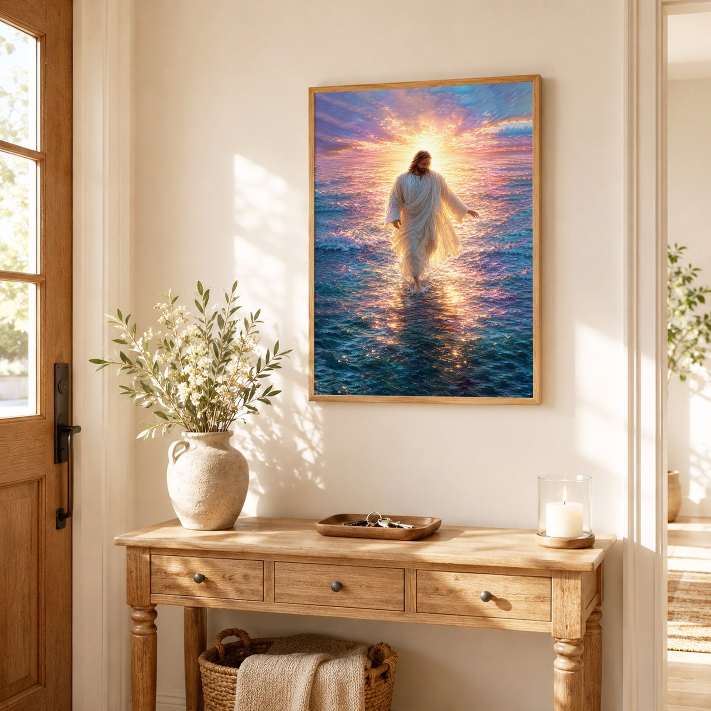 Jesus Walking on Water Sunset Christian Wall Art Poster/Canvas