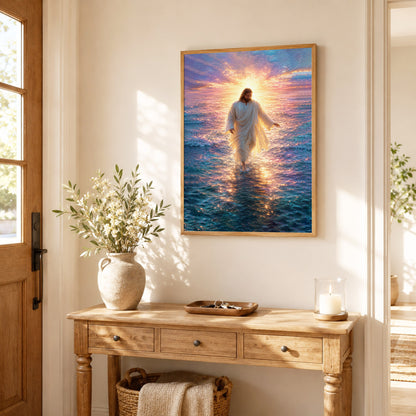 Jesus Walking on Water Sunset Christian Wall Art Poster/Canvas
