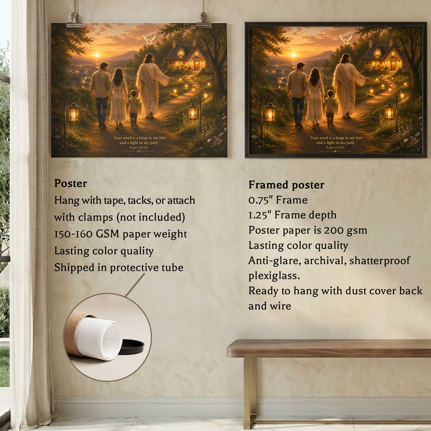 Your Word Is a Lamp to My Feet Psalm 119:105 Christian Wall Art Poster/Canvas