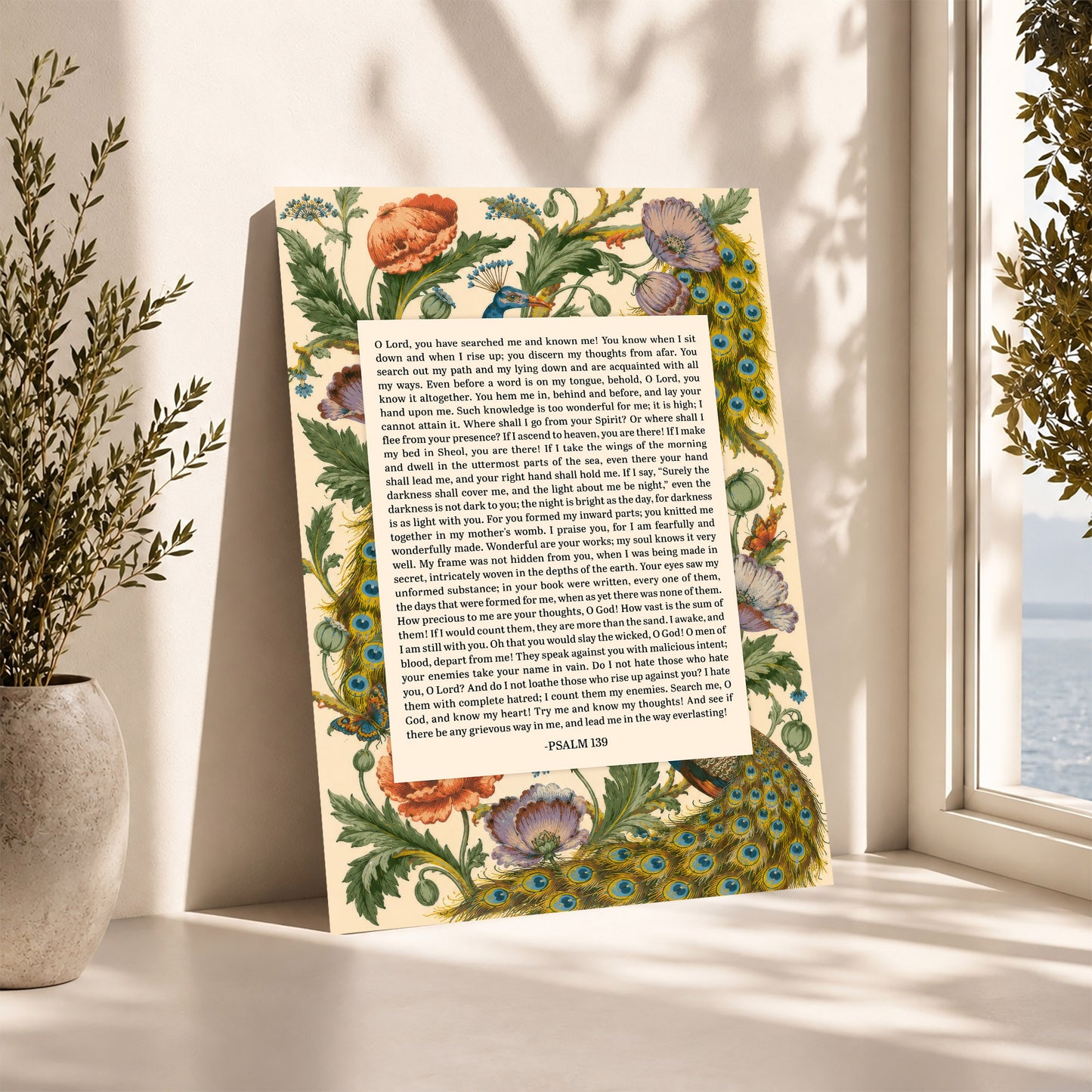 Psalm 139 Scripture Floral Peacock Christian Wall Art Poster/Canvas