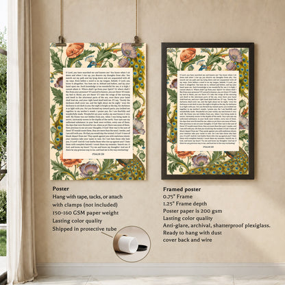 Psalm 139 Scripture Floral Peacock Christian Wall Art Poster/Canvas