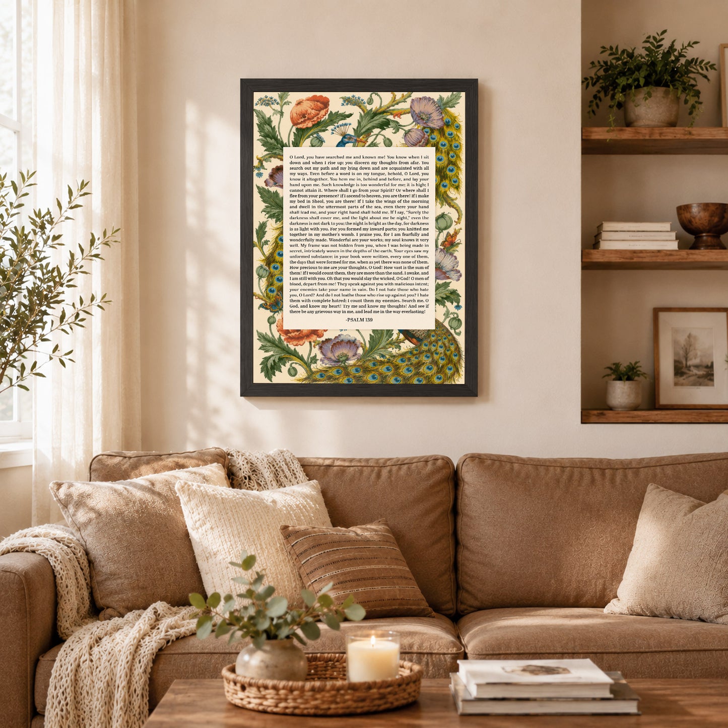 Psalm 139 Scripture Floral Peacock Christian Wall Art Poster/Canvas