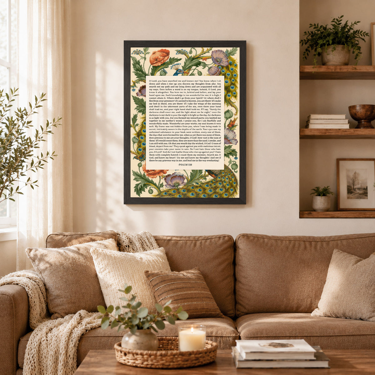 Psalm 139 Scripture Floral Peacock Christian Wall Art Poster/Canvas